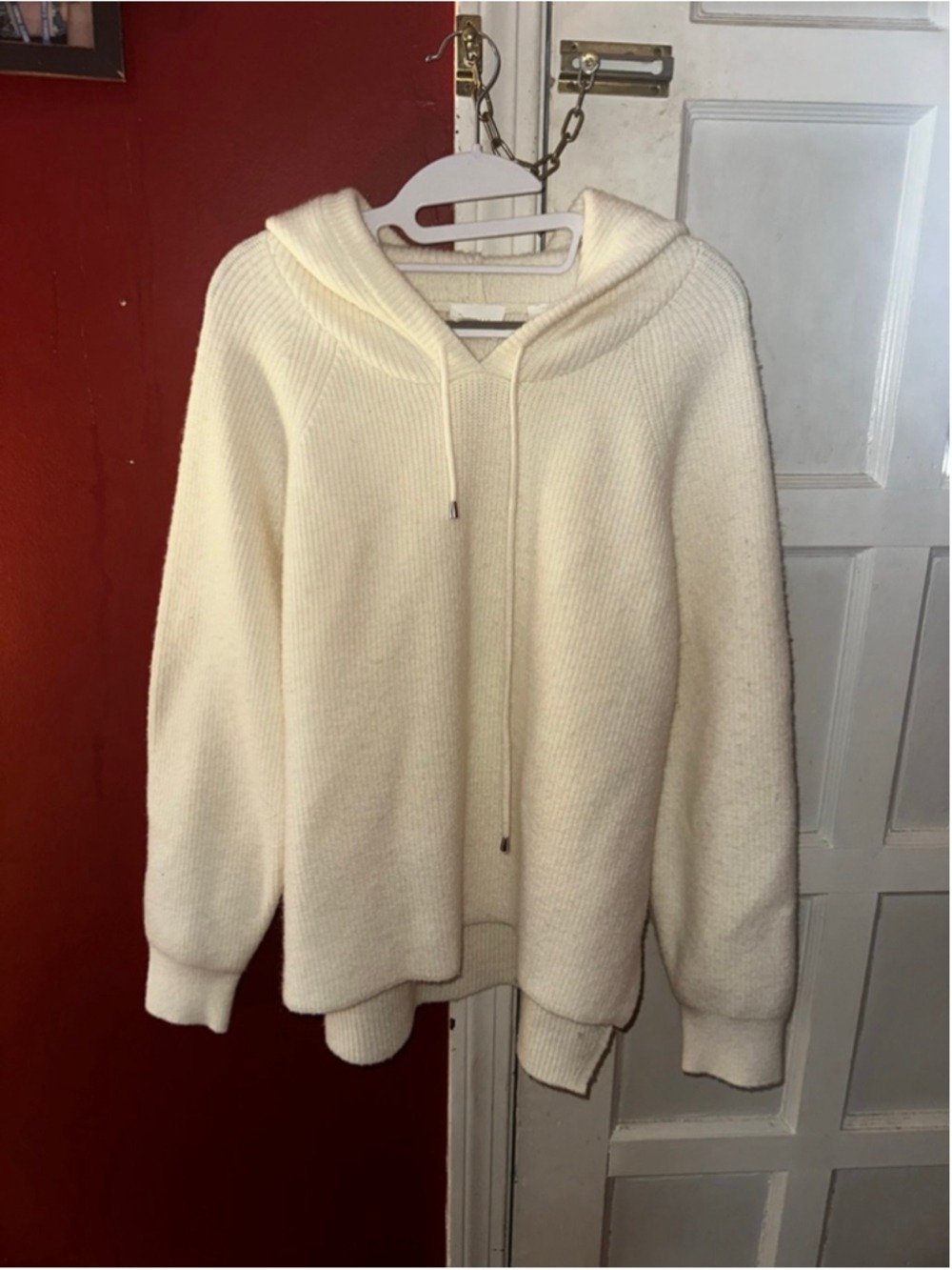 Cyrus Cream Hooded Sweater Women's Large Ribbed Knit Pullover Soft Cozy Neutral - Picture 7 of 11